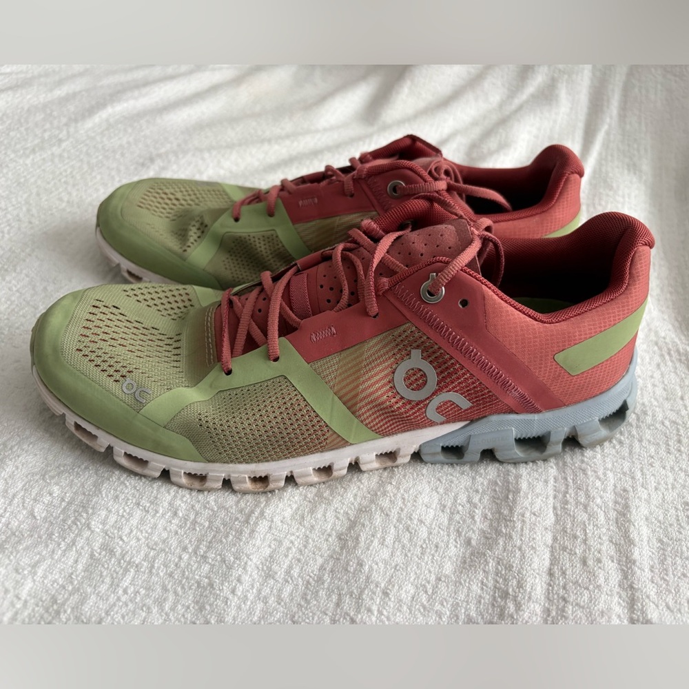 On Running Green and Coral Sneakers